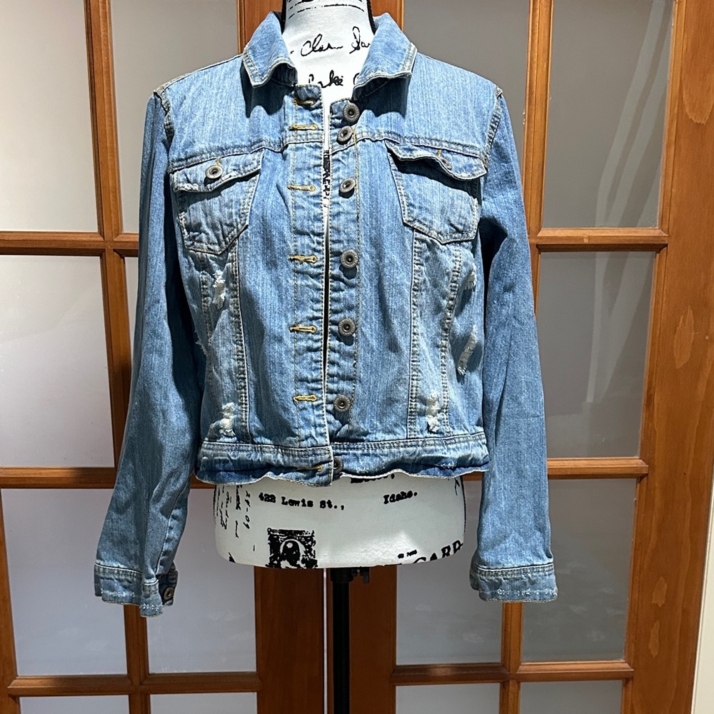 Highway Jeans Distressed Denim Jacket Light Wash Size 1X